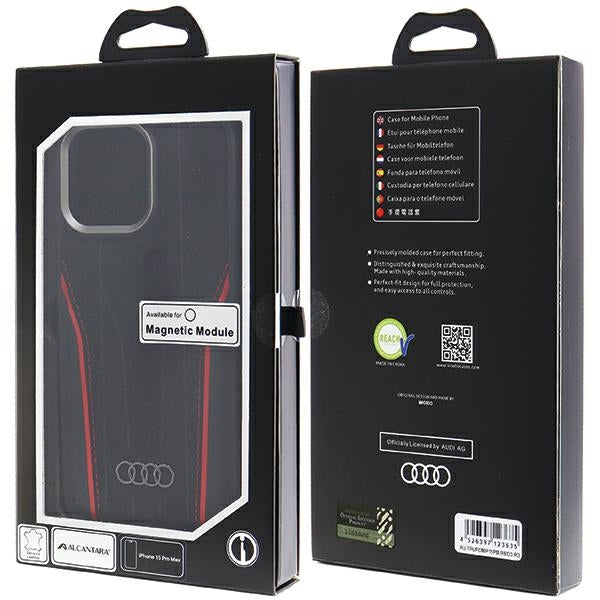 Audi odinis MagSafe dėklas iPhone 15 Pro Max – juodai raudonas