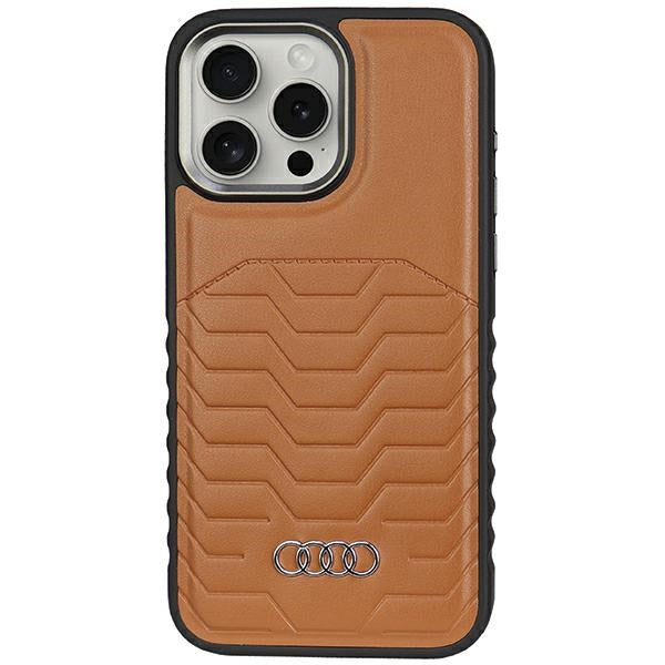 Audi MagSafe dėklas iPhone 14 Pro – rudas, eko oda