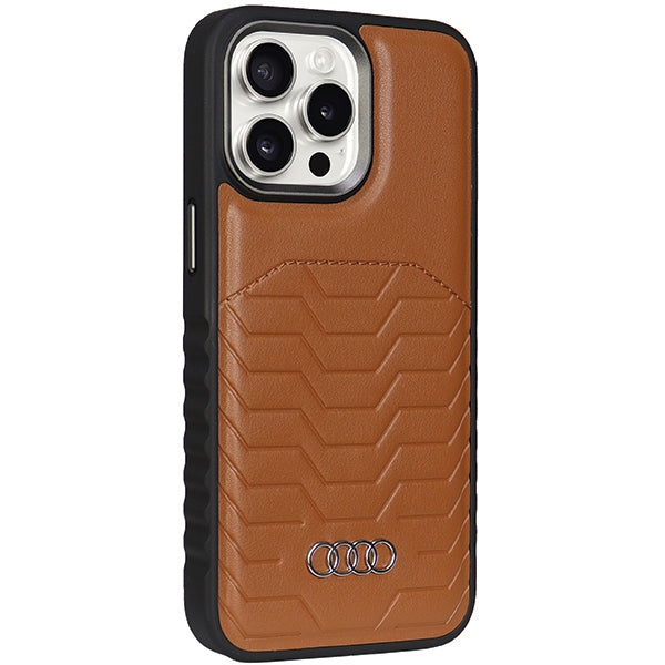 Audi MagSafe dėklas iPhone 14 Pro – rudas, eko oda