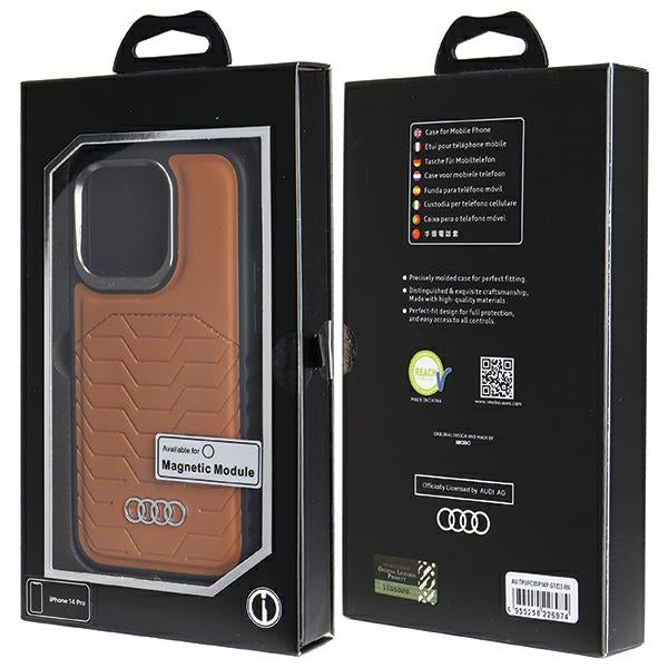 Audi MagSafe dėklas iPhone 14 Pro – rudas, eko oda
