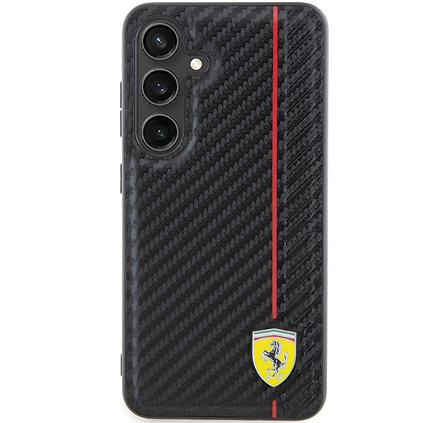 Ferrari Carbon Printed Line dėklas Galaxy S24+ – juodas