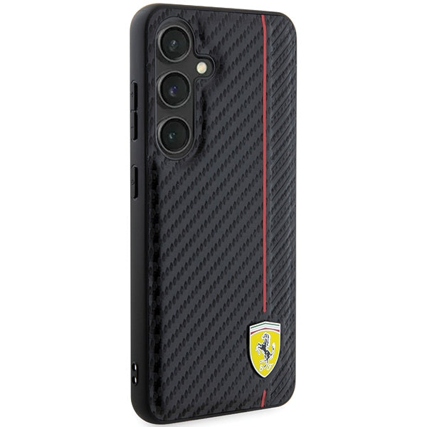 Ferrari Carbon Printed Line dėklas Galaxy S24+ – juodas