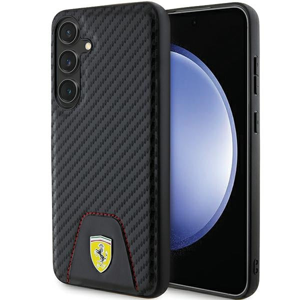 Ferrari Carbon Stitched Bottom dėklas Samsung Galaxy S24+ – juodas Pirmasis paveikslėlis