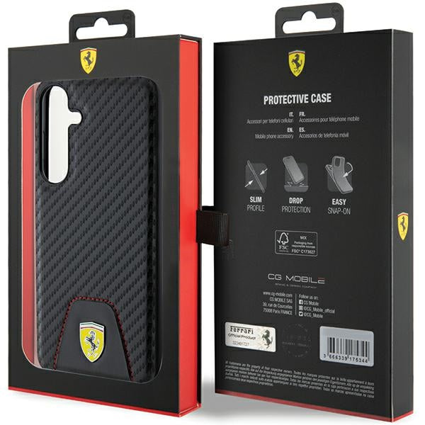 Ferrari Carbon Stitched Bottom dėklas Samsung Galaxy S24+ – juodas
