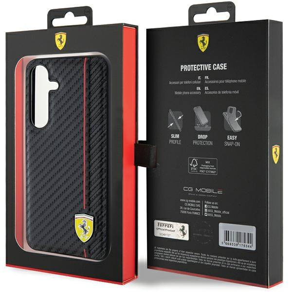 Ferrari Carbon Printed Line dėklas Samsung Galaxy S24 – juodas