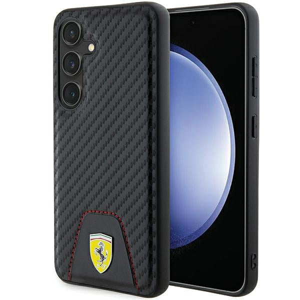 Ferrari Carbon Stitched Bottom dėklas Samsung Galaxy S24 – juodas