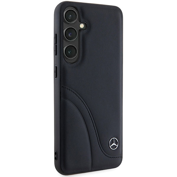 Mercedes Leather Curved Stitches dėklas, skirtas Samsung Galaxy S24+ - juodas