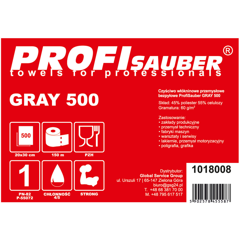 Pilkas neaustinis pramoninis valymo audinis ProfiSauber GRAY 500 -- Uncategorized