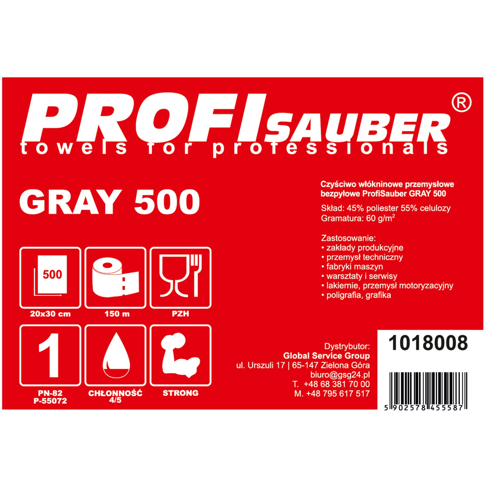 Pilkas neaustinis pramoninis valymo audinis ProfiSauber GRAY 500 -- Uncategorized