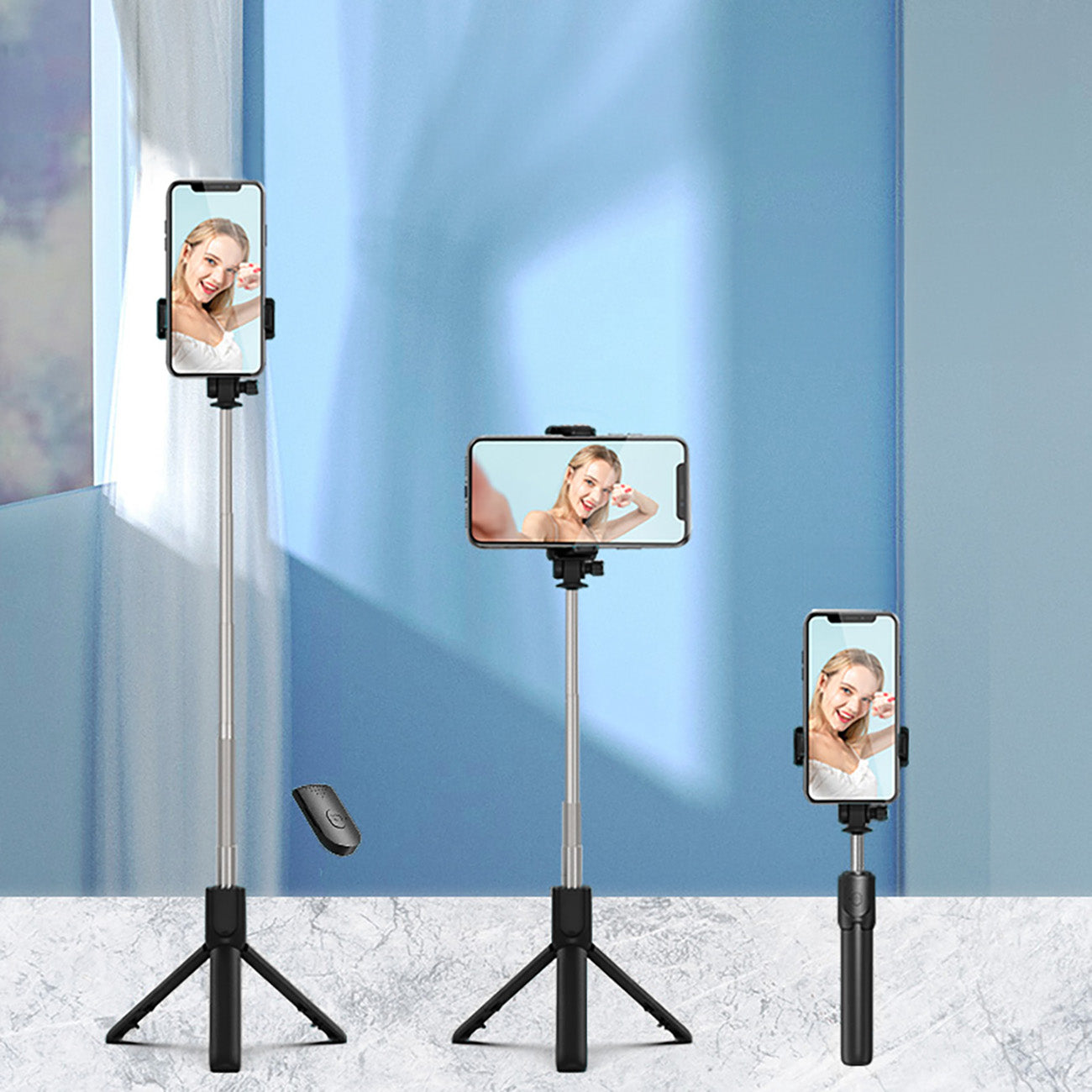 Asmenukių lazda WRY1S teleskopinis trikojis 0,7m telefonui - juoda -- Selfie Sticks & Tripods