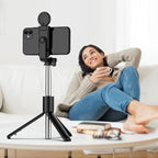 Asmenukių lazda WR1YXS teleskopinis trikojis 0,71m su apvalia lempa - juoda -- Selfie Sticks & Tripods