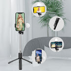 Asmenukių lazda WR1YXS teleskopinis trikojis 0,71m su apvalia lempa - juoda -- Selfie Sticks & Tripods