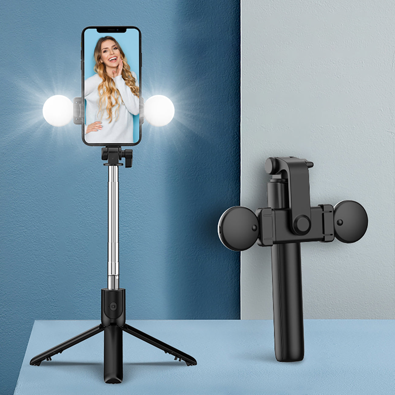 Asmenukių lazda WR1YXS teleskopinis trikojis 0,71m su apvalia lempa - juoda -- Selfie Sticks & Tripods
