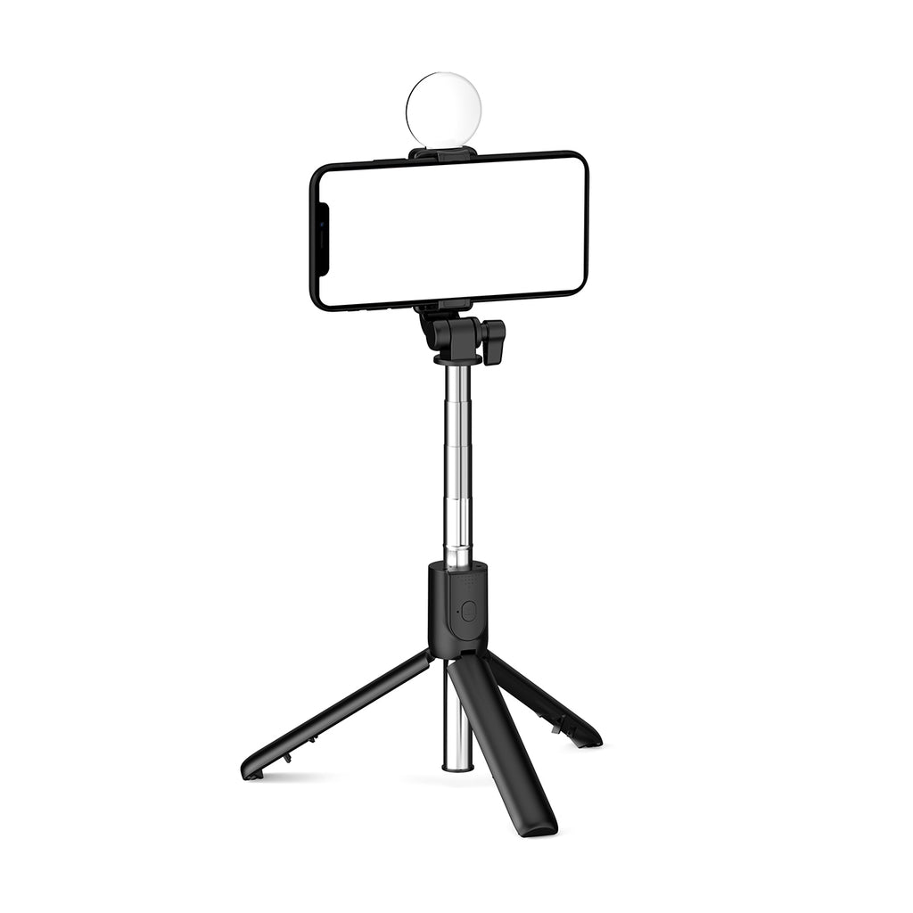 Selfie lazda WH1YXS – teleskopinis trikojis 1 m su apvalia lempa ir telefono laikikliu – juoda -- Selfie Sticks & Tripods