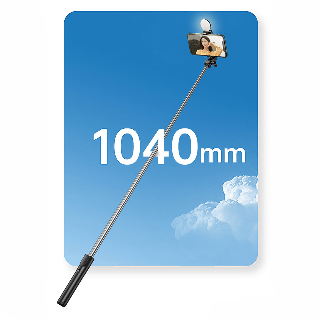 Selfie lazda WH1YXS – teleskopinis trikojis 1 m su apvalia lempa ir telefono laikikliu – juoda -- Selfie Sticks & Tripods