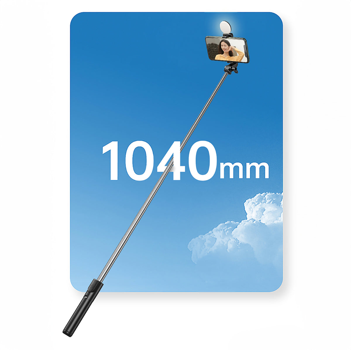 Selfie lazda WH1YXS – teleskopinis trikojis 1 m su apvalia lempa ir telefono laikikliu – juoda -- Selfie Sticks & Tripods