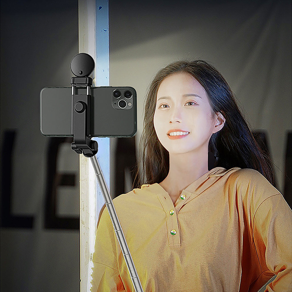 Selfie lazda WH1YXS – teleskopinis trikojis 1 m su apvalia lempa ir telefono laikikliu – juoda -- Selfie Sticks & Tripods