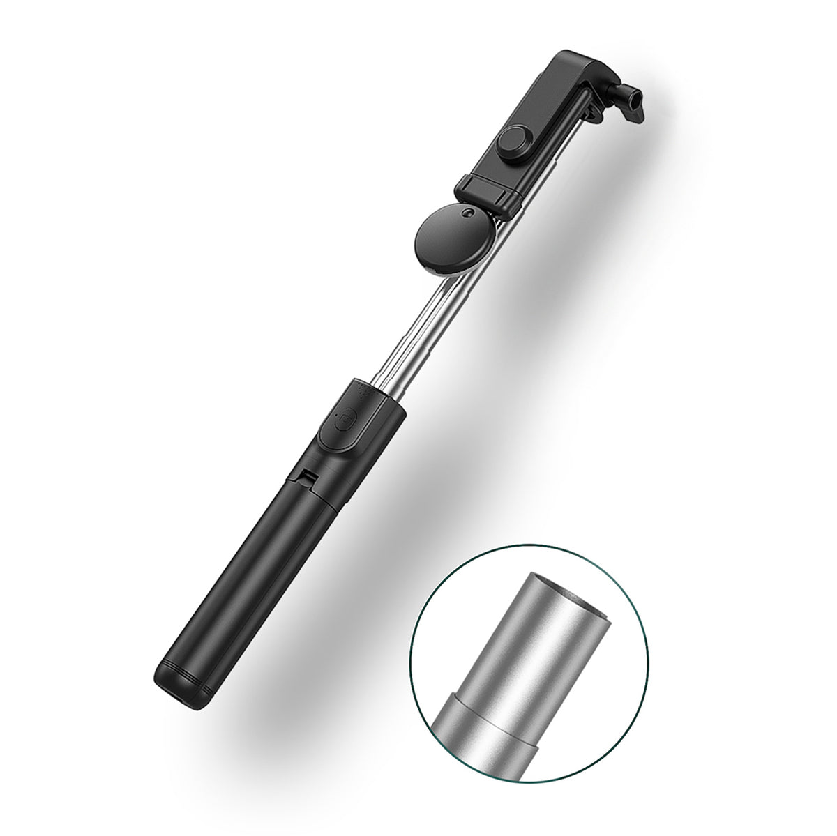 Selfie lazda WH1YXS – teleskopinis trikojis 1 m su apvalia lempa ir telefono laikikliu – juoda -- Selfie Sticks & Tripods