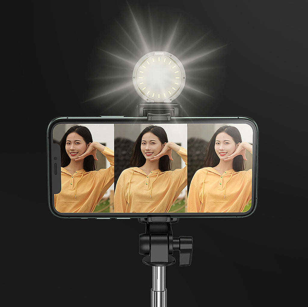 Selfie lazda WH1YXS – teleskopinis trikojis 1 m su apvalia lempa ir telefono laikikliu – juoda -- Selfie Sticks & Tripods