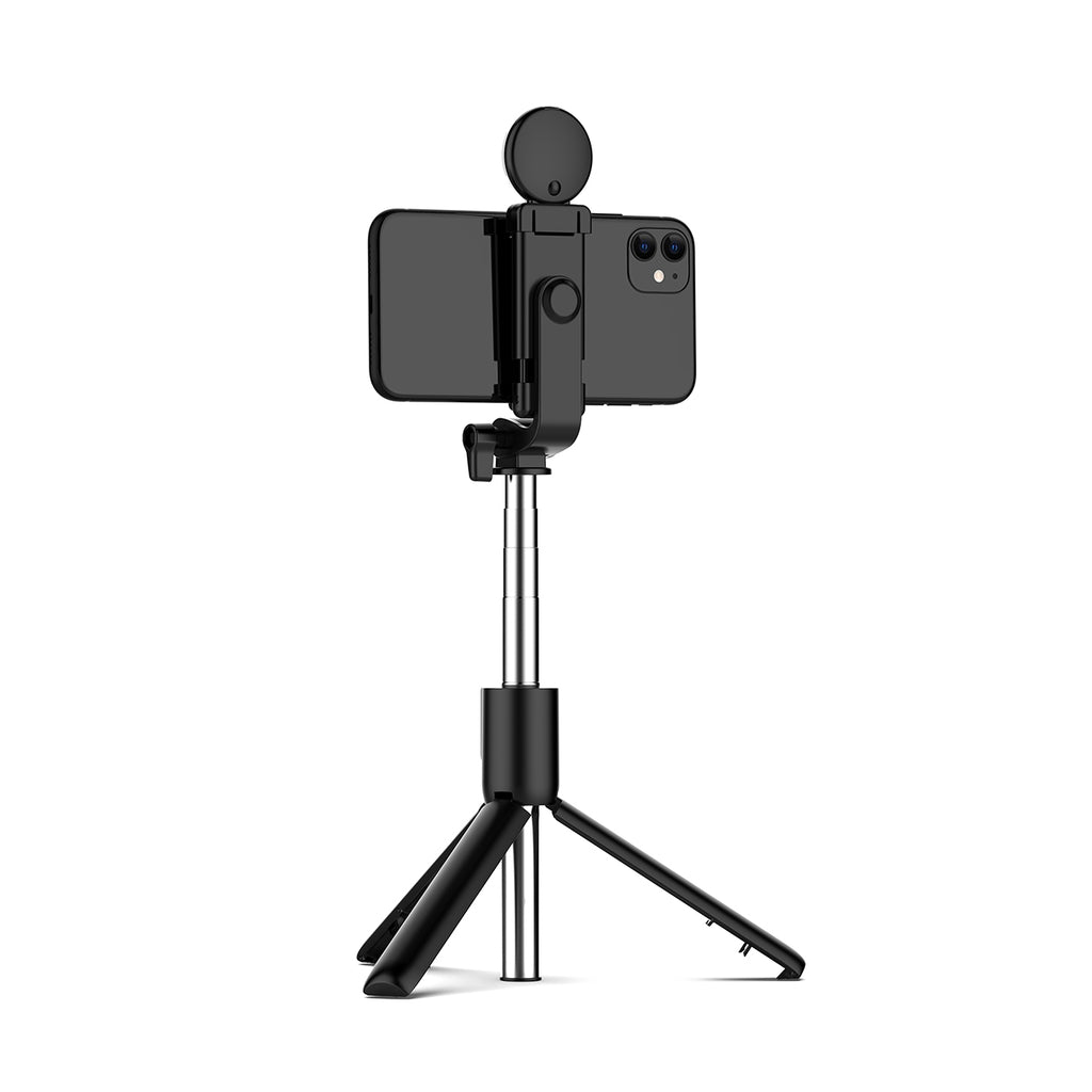 Selfie lazda WH1YXS – teleskopinis trikojis 1 m su apvalia lempa ir telefono laikikliu – juoda -- Selfie Sticks & Tripods
