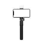 Selfie lazda WH1YXS – teleskopinis trikojis 1 m su apvalia lempa ir telefono laikikliu – juoda -- Selfie Sticks & Tripods