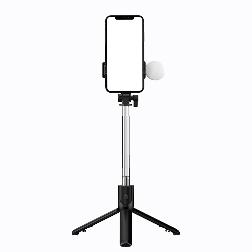 Selfie lazda WH1YXS – teleskopinis trikojis 1 m su apvalia lempa ir telefono laikikliu – juoda -- Selfie Sticks & Tripods