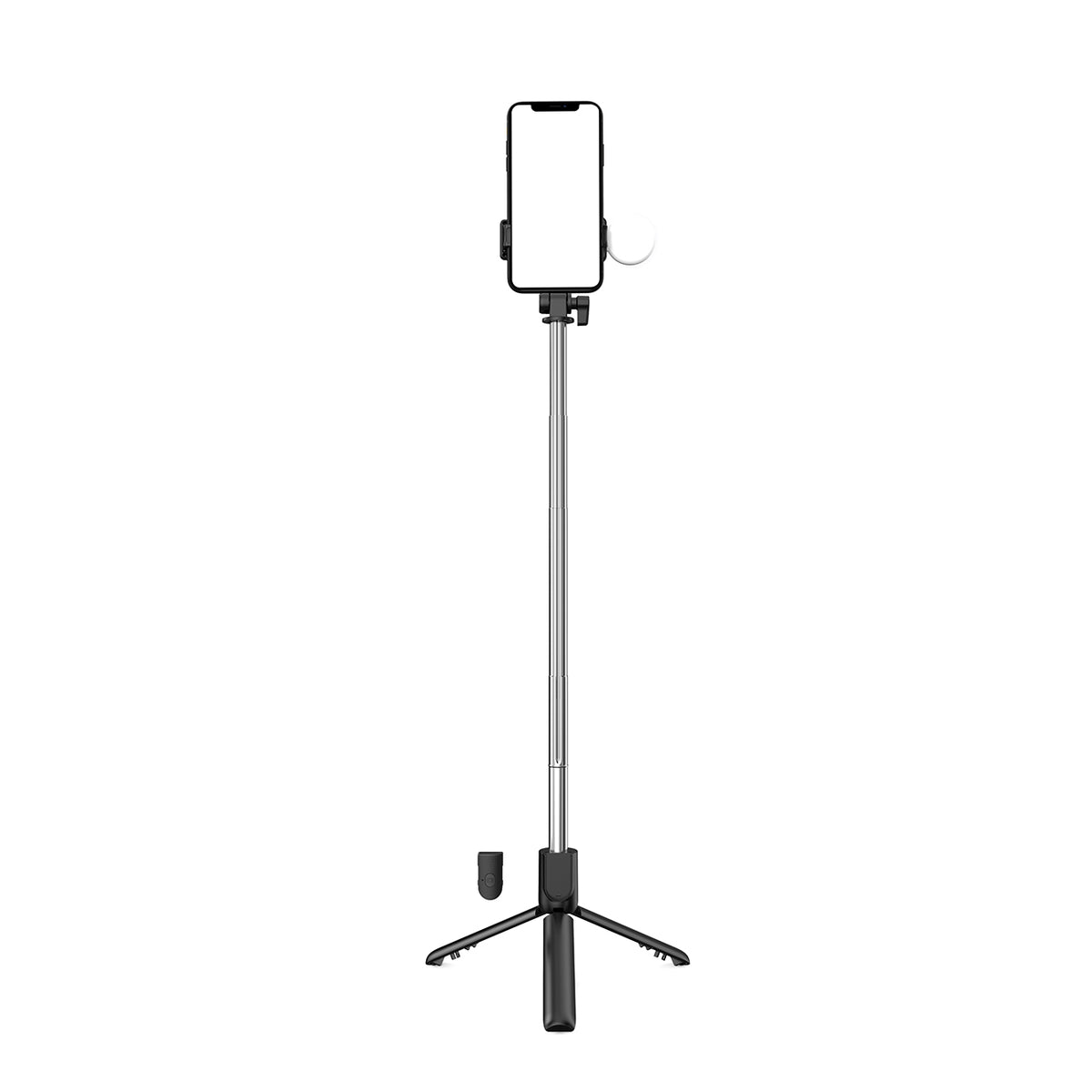 Selfie lazda WH1YXS – teleskopinis trikojis 1 m su apvalia lempa ir telefono laikikliu – juoda -- Selfie Sticks & Tripods