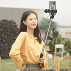Selfie lazda WH1YXS – teleskopinis trikojis 1 m su apvalia lempa ir telefono laikikliu – juoda -- Selfie Sticks & Tripods