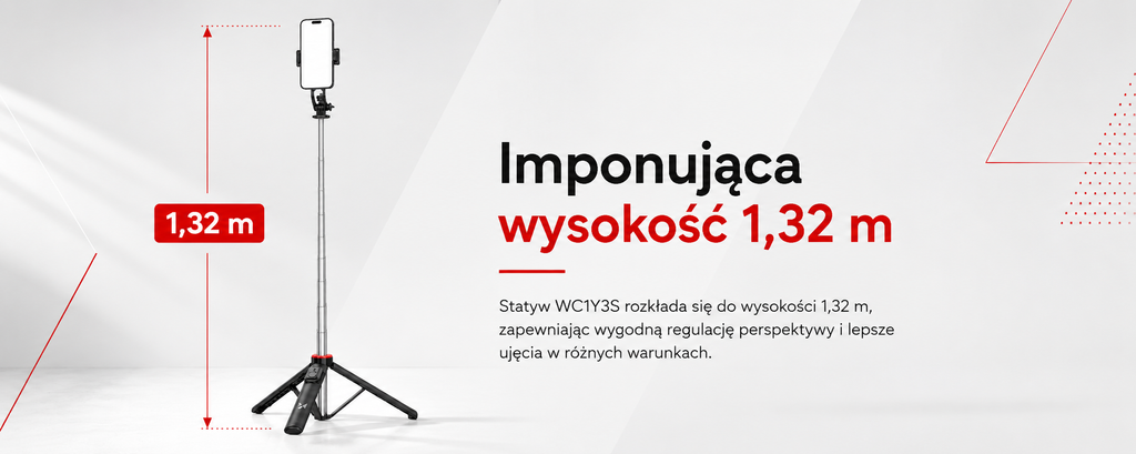 Wozinsky Selfie stick WC1Y3S teleskopinis trikojis 1,3 m su telefono laikiklio - juoda -- Selfie Sticks & Tripods