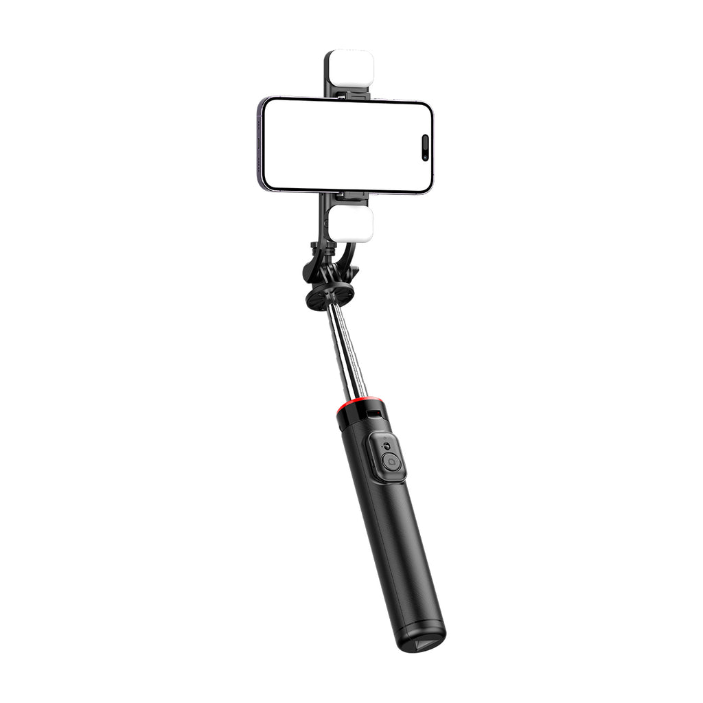Selfie stick WC13YDS teleskopinis trikojis 1,3 m su dviguba lempa ir telefono laikiklio - juoda -- Selfie Sticks & Tripods