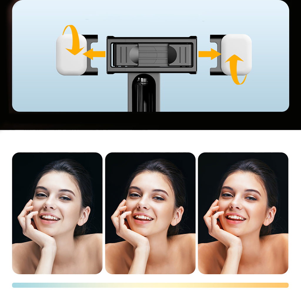 Selfie stick WC13YDS teleskopinis trikojis 1,3 m su dviguba lempa ir telefono laikiklio - juoda -- Selfie Sticks & Tripods
