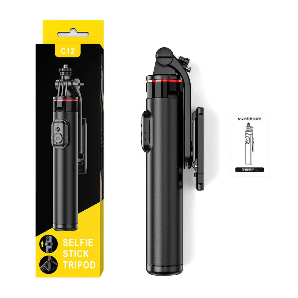 Selfie lazdelė WC1Y2S 1,3 m aliuminio lydinio teleskopinis trikojis su telefono laikikiu – juoda -- Selfie Sticks & Tripods