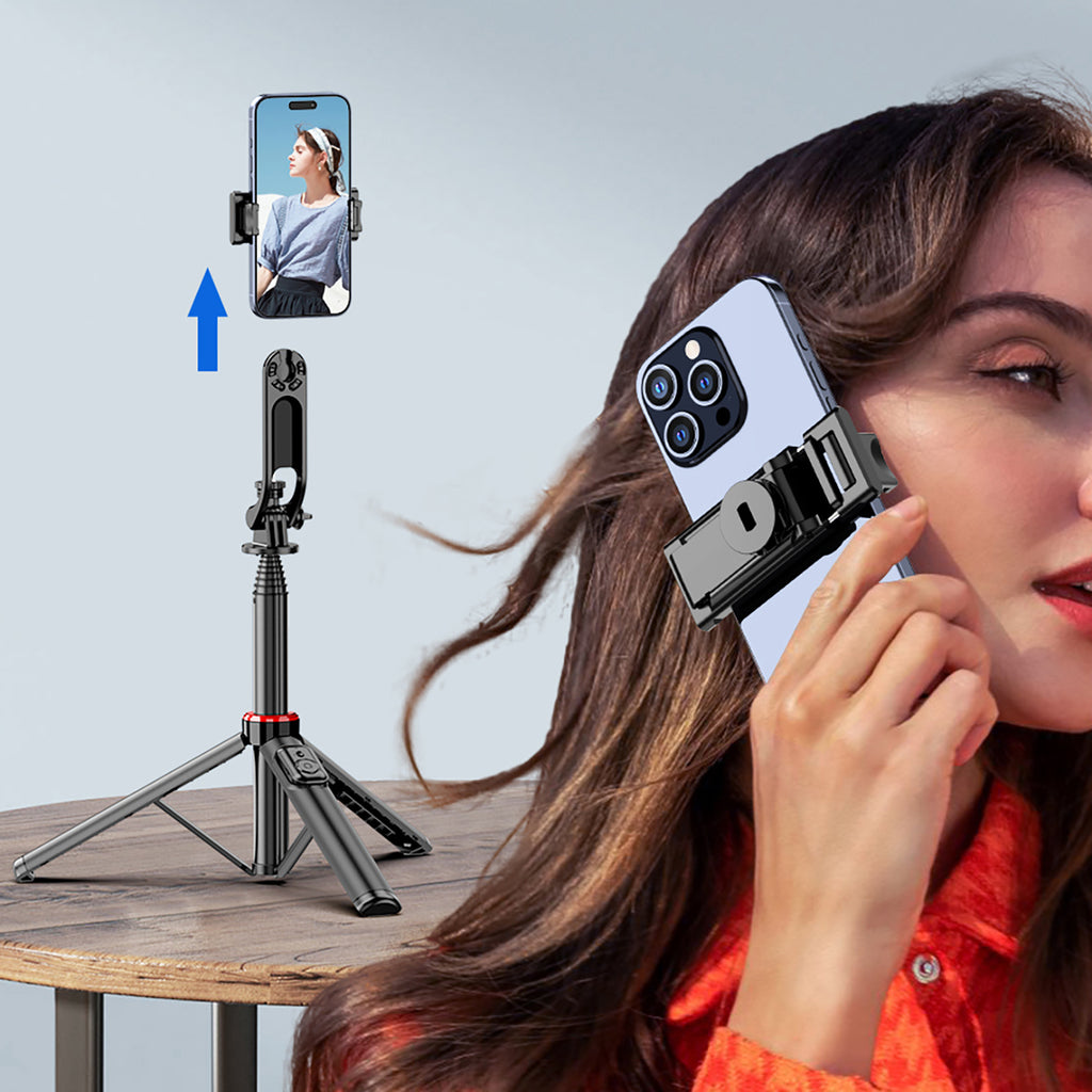 Selfie lazdelė WC1Y2S 1,3 m aliuminio lydinio teleskopinis trikojis su telefono laikikiu – juoda -- Selfie Sticks & Tripods