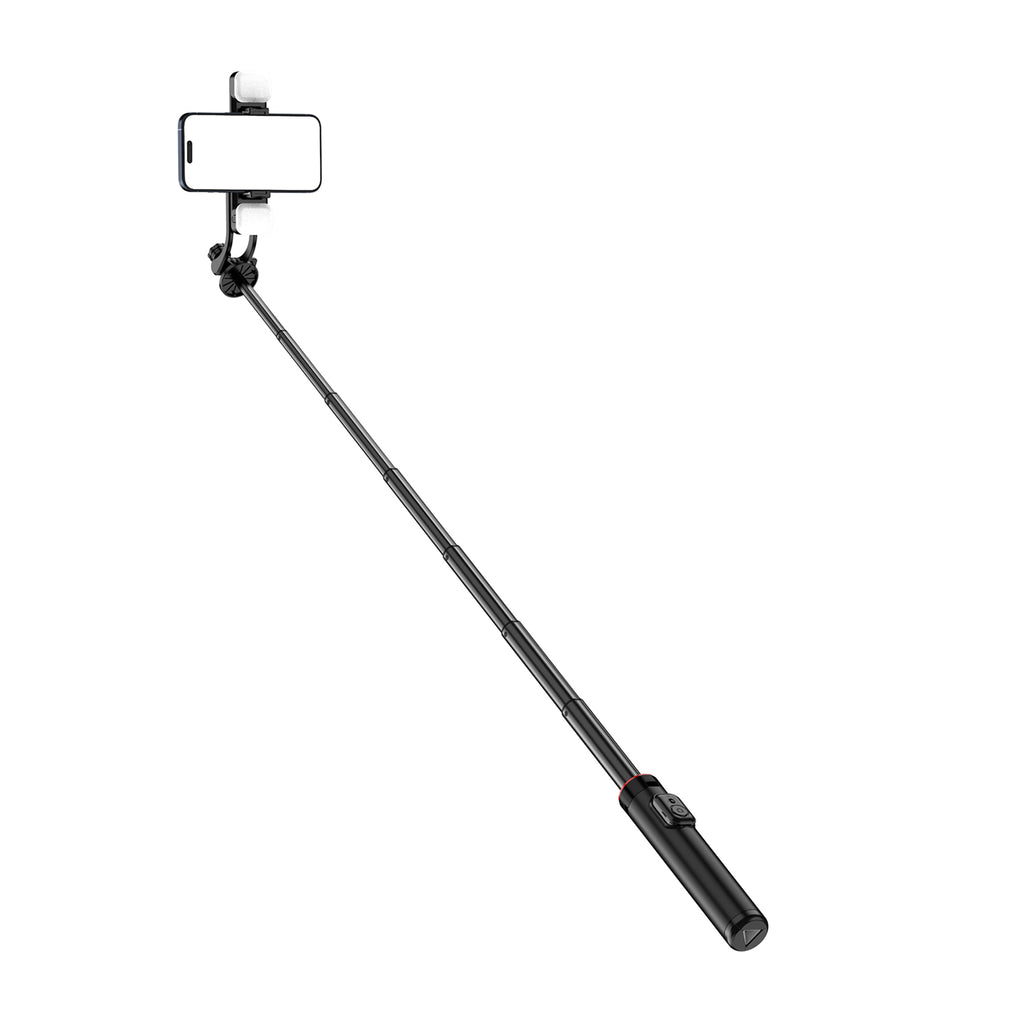 Selfie lazdelė WC12YDS 1,3 m aliuminio lydinio teleskopinis trikojis su dviguba lempa ir telefono laikikiu – juoda --...
