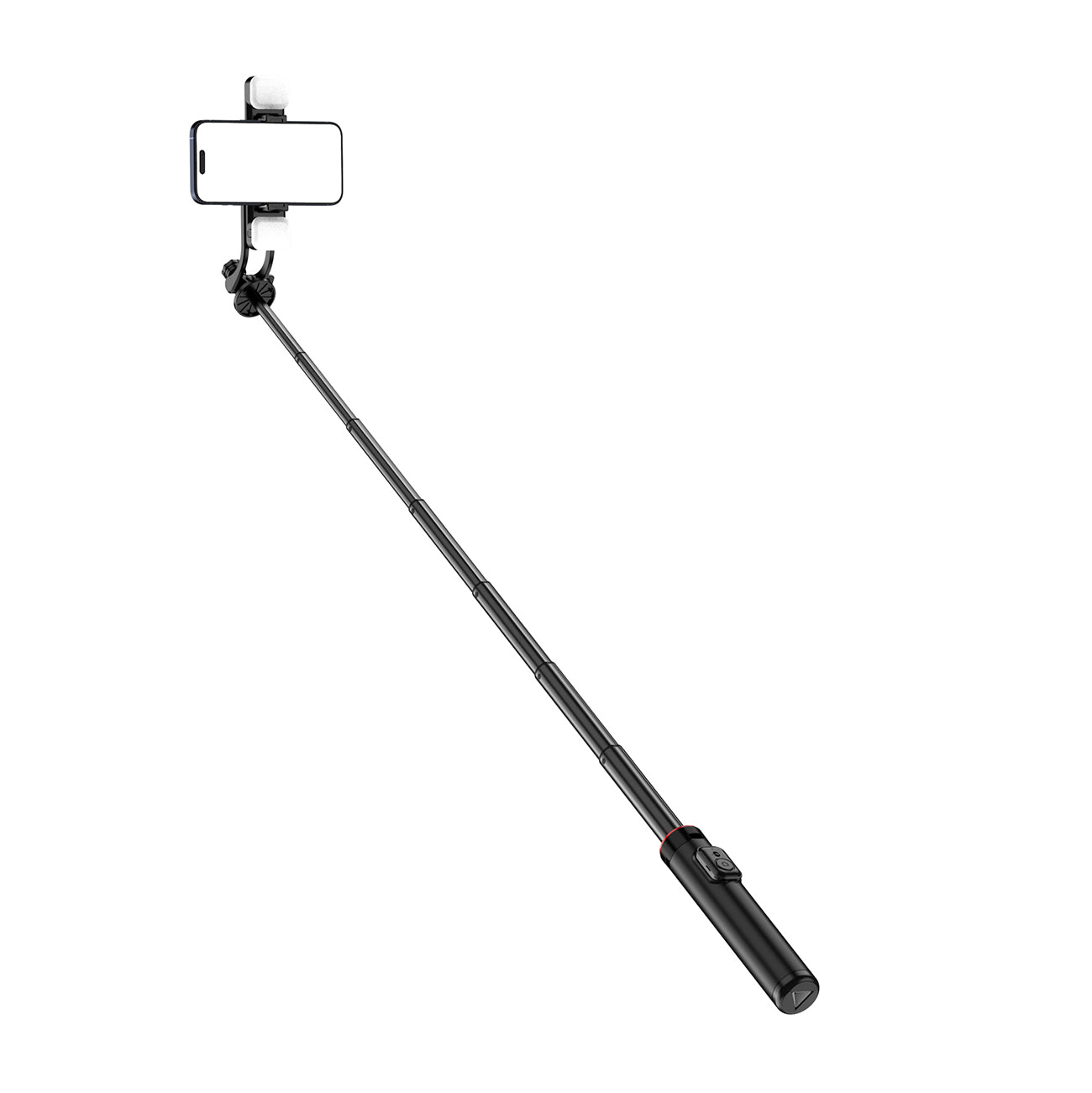 Selfie lazdelė WC12YDS 1,3 m aliuminio lydinio teleskopinis trikojis su dviguba lempa ir telefono laikikiu – juoda --...
