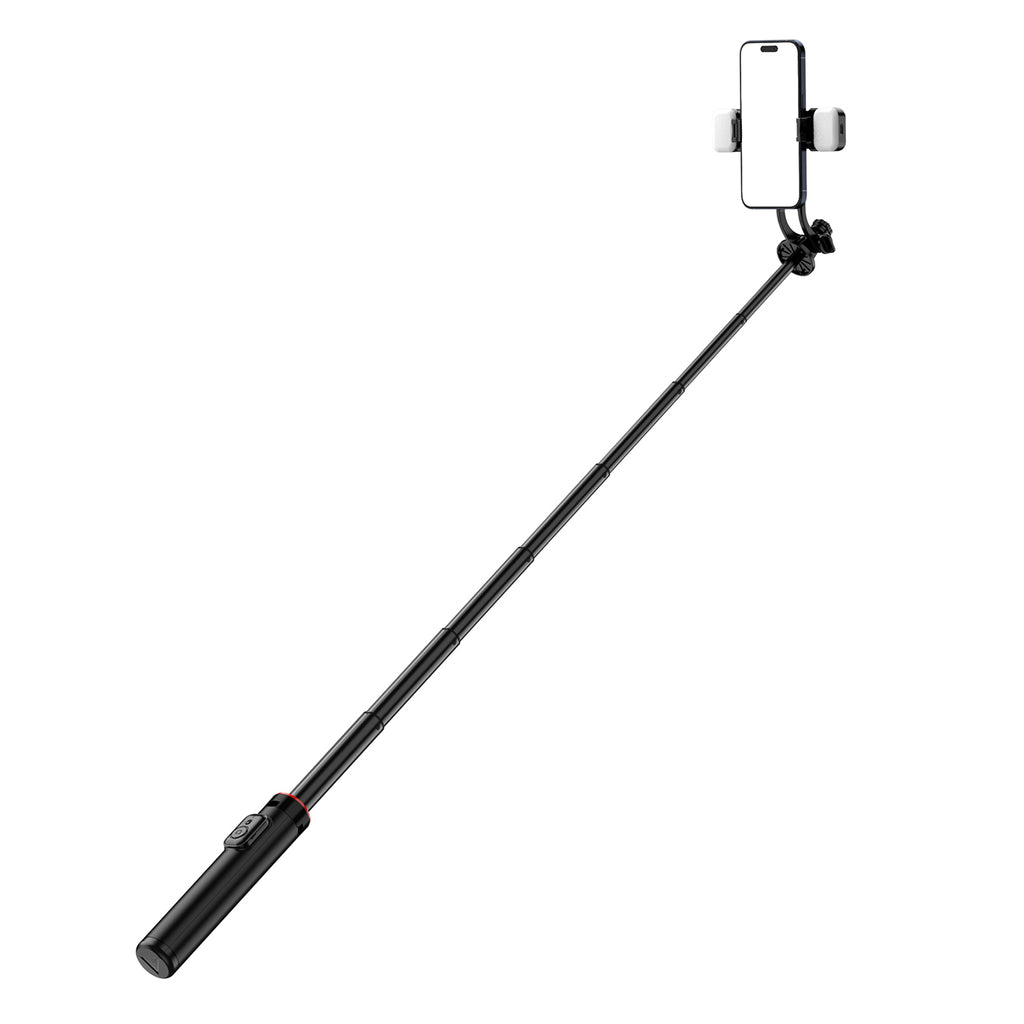 Selfie lazdelė WC12YDS 1,3 m aliuminio lydinio teleskopinis trikojis su dviguba lempa ir telefono laikikiu – juoda --...
