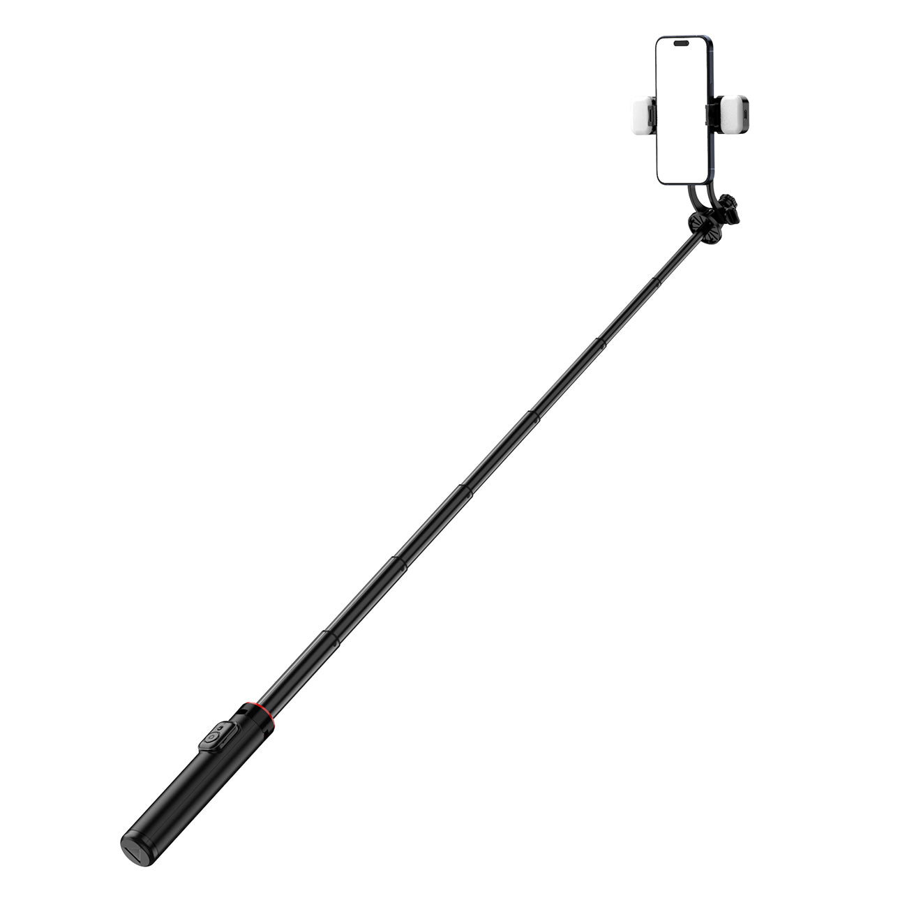 Selfie lazdelė WC12YDS 1,3 m aliuminio lydinio teleskopinis trikojis su dviguba lempa ir telefono laikikiu – juoda --...