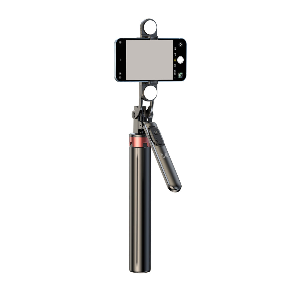 Selfie stick WH181D-Y1S 1,75 m aliuminio lydinys teleskopinis trikojis su dviguba lempa ir telefono laikiklio - juoda --...
