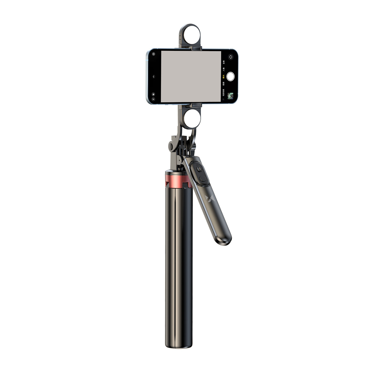 Selfie stick WH181D-Y1S 1,75 m aliuminio lydinys teleskopinis trikojis su dviguba lempa ir telefono laikiklio - juoda --...