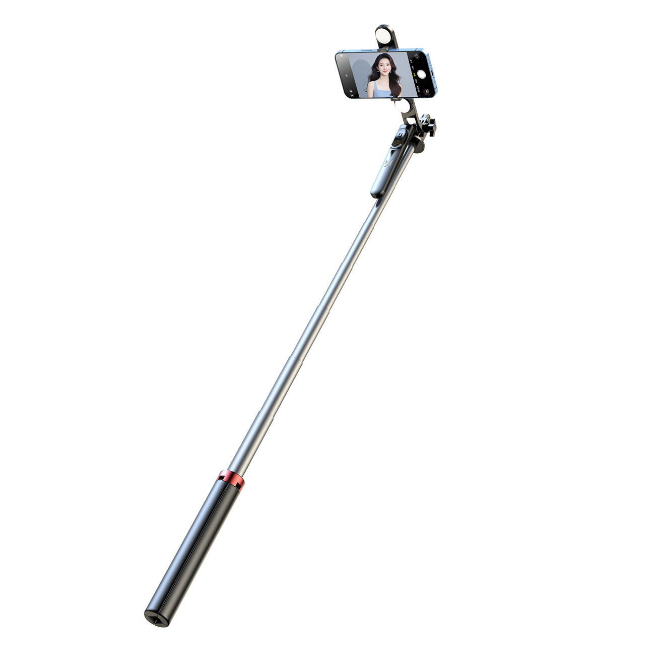 Selfie stick WH181D-Y1S 1,75 m aliuminio lydinys teleskopinis trikojis su dviguba lempa ir telefono laikiklio - juoda --...