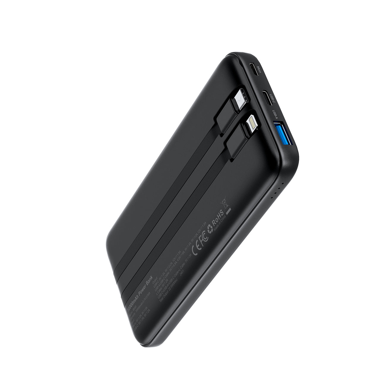 Choetech Išorinė baterija B654 10000mAh 22.5W USB-A / USB-C / micro USB su integruotu USB-C / Lightning laidu - juodas Antrasis paveikslėlis