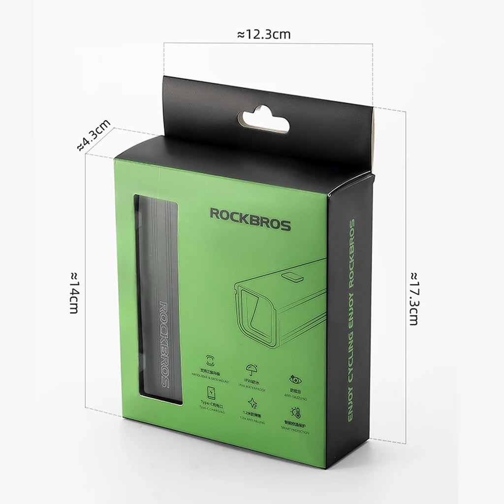 Rockbros RHL1500 priekinė dviračio šviesa 5000mAh 1500lm IPX6 - juoda -- Bicycle Lights