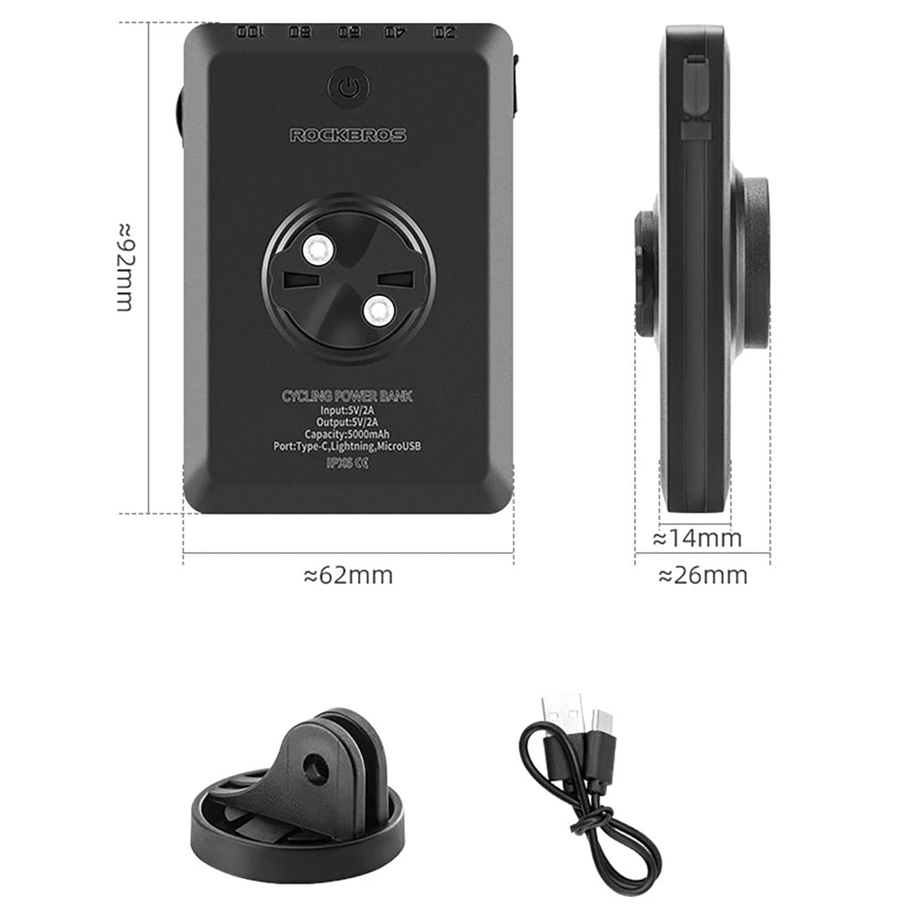 Rockbros JP008 priekinė dviračio šviesa tvirtintuvui su 5000mAh energine baterija 150lm IPX6 - juoda -- Bicycle Lights