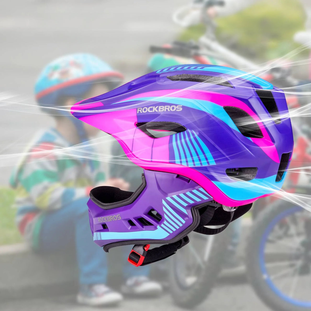 Rockbros TT-32SBPP-S vaiko dviračio šalmas su nuimama barne, dydis S - violetinė-rožinė -- Bicycle Helmets