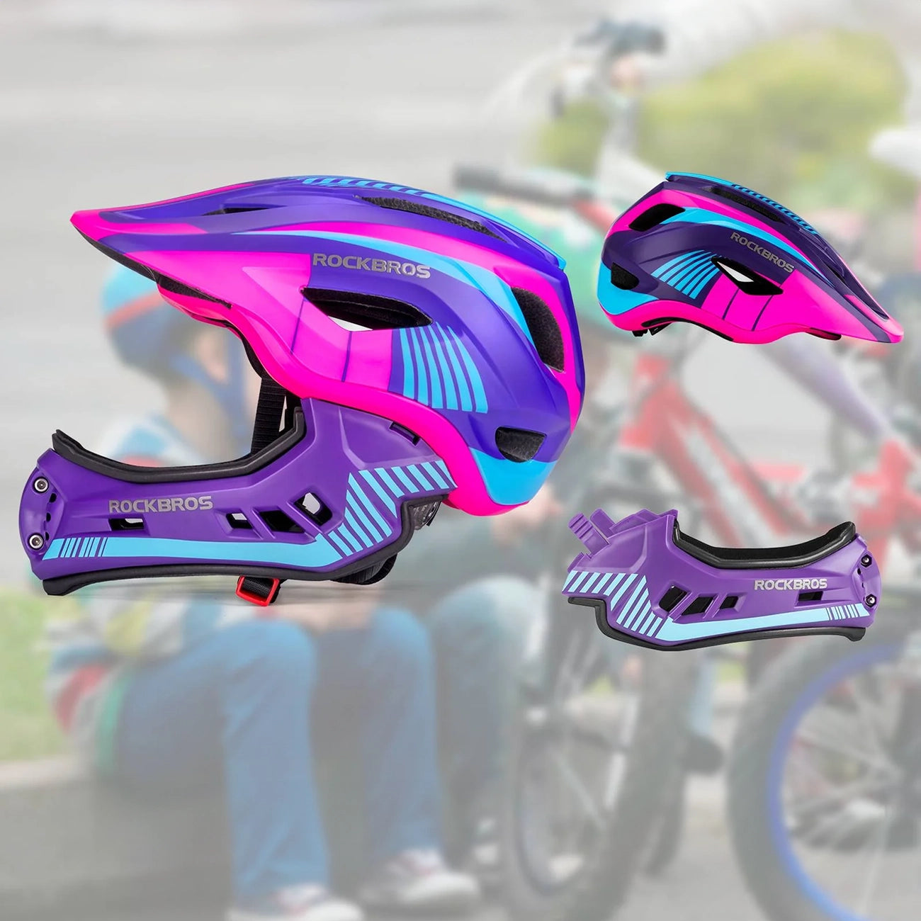 Rockbros TT-32SBPP-S vaiko dviračio šalmas su nuimama barne, dydis S - violetinė-rožinė -- Bicycle Helmets