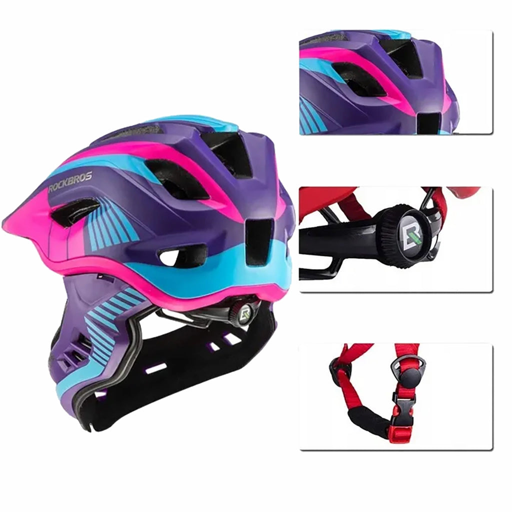 Rockbros TT-32SBPP-M vaiko dviračio šalmas su nuimama barne, dydis M - violetinė-rožinė -- Bicycle Helmets