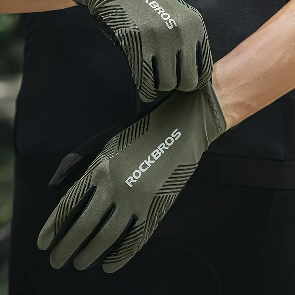 Rockbros 16110006003 smūgio sugeriančios dviratininkų pirštinės, dydis L - žalios ir juodos spalvos -- Bicycle Gloves