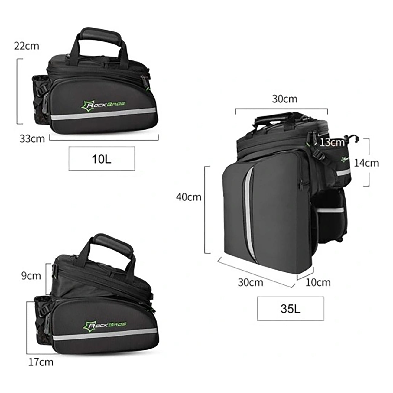 Rockbros A6-03BK dviračio bagažinės krepšys 35 l su išskleidžiamais kišeniais - juodas -- Bicycle Bags