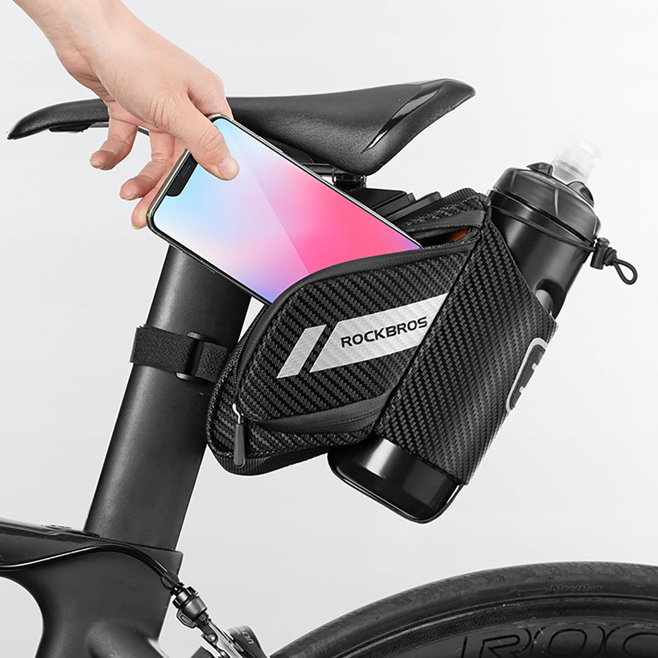 Rockbros C32BK sėdynės krepšys 1,5 l su vandens butelio kišene - juodas -- Bicycle Bags