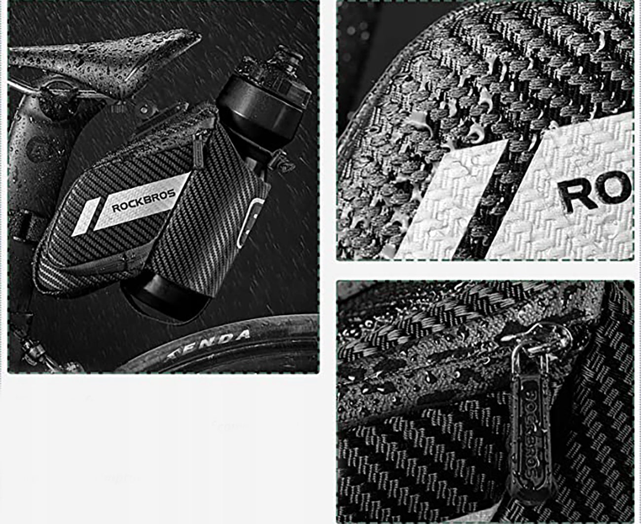 Rockbros C32BK sėdynės krepšys 1,5 l su vandens butelio kišene - juodas -- Bicycle Bags
